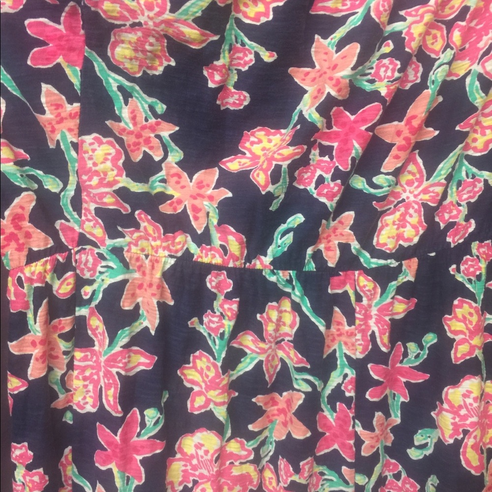 Lilly Pulitzer Navy Strapless Floral Maxi Dress with Pink and Green Flowers - Picture 5 of 6